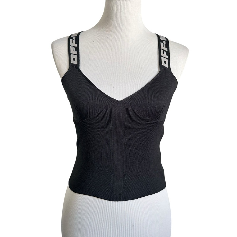 Off White Womens Knit Logo Band Tank Top Sz 40 US Small Black White Stretch